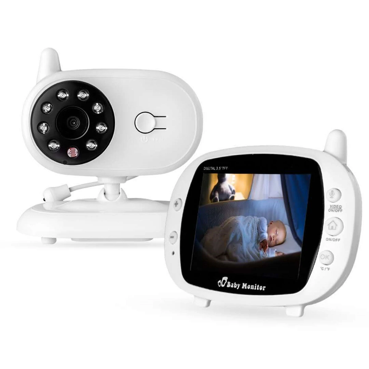 3.5 inch Baby Monitor 2.4GHz Video LCD Digital Camera Night Vision Temperature Monitoring Monitors - EU Plug