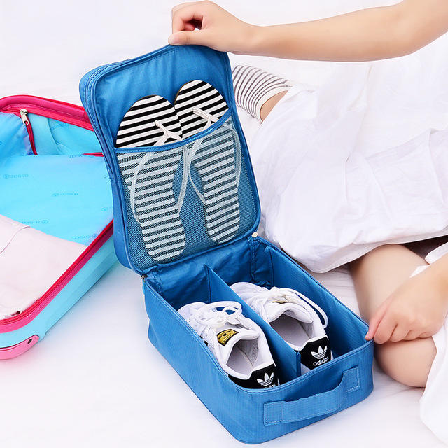 Nylon Shoe Storage Bag Double Layer Waterproof Portable Folding Pouch Case Organizer 