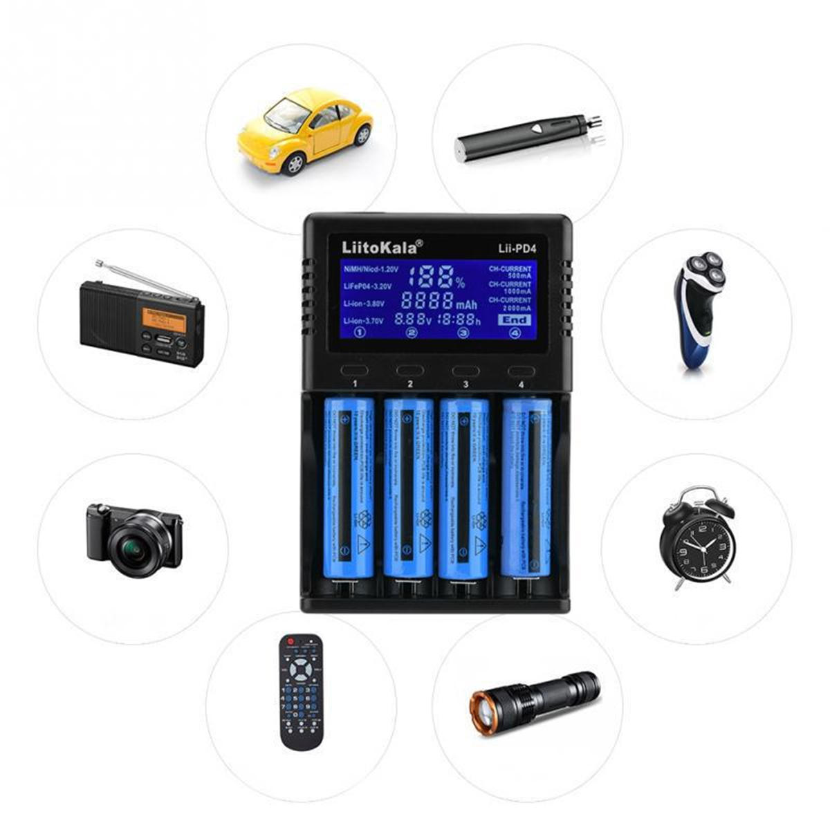 Travel LCD Smart batterijlader voor 21700 20700 26650 18650 RCR123a AA AAA / Car