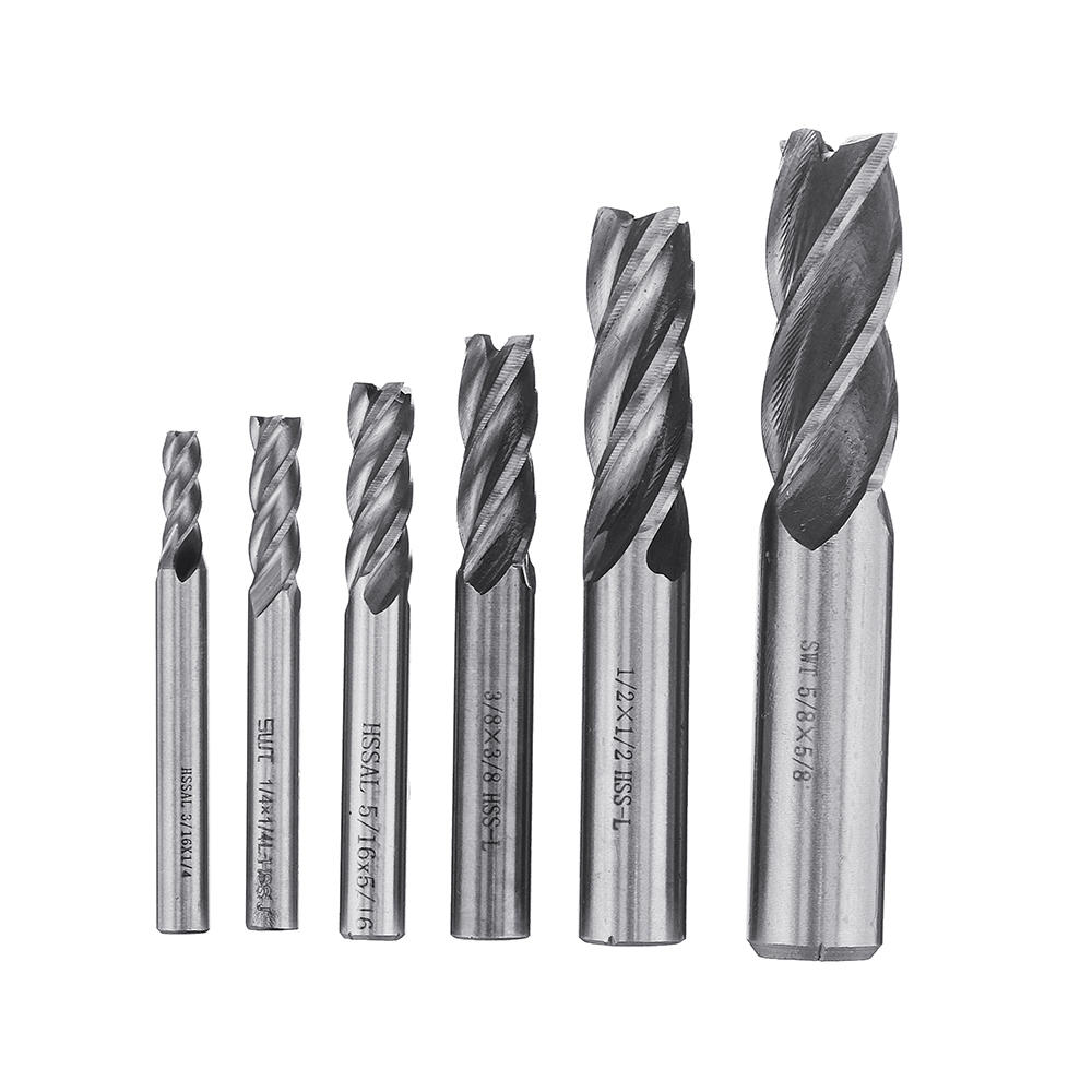 

Drillpro 6pcs 3/16-5/8" Imperial Milling Cutter Set High Speed Steel CNC Milling Bit Spiral End Mill Cutter