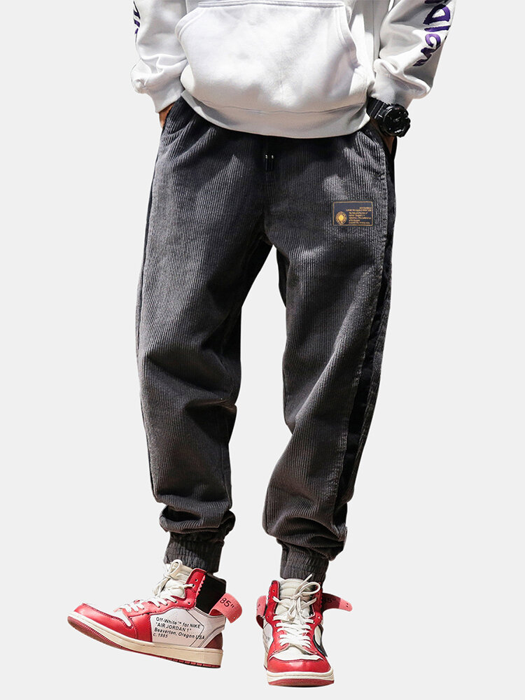 Men's new japanese casual thickening corduroy loose beam foot pants ...