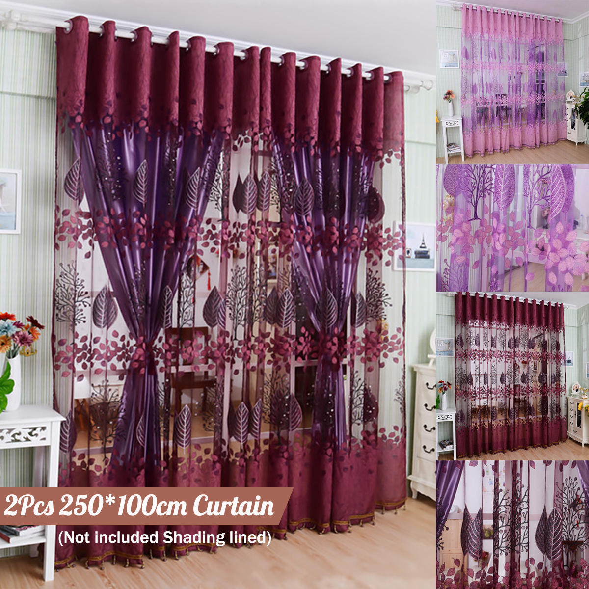 

DYQ 250*100cm Living Room Curtain Floral Tulle Door Window Curtain Drape Panel Sheer Scarf Valances Glass Yarn Curtains