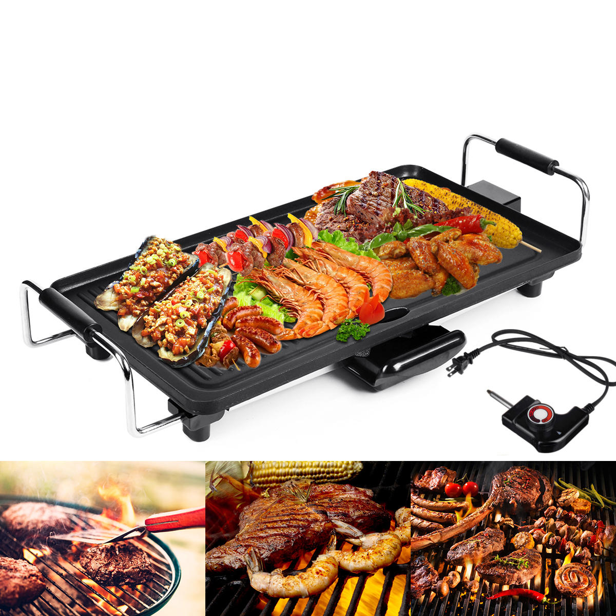 1200 W Non-Stick Rookloze BBQ Grill Pan Elektrische Barbecue Fornuis Outdoor Camping Picknick EU US Plug