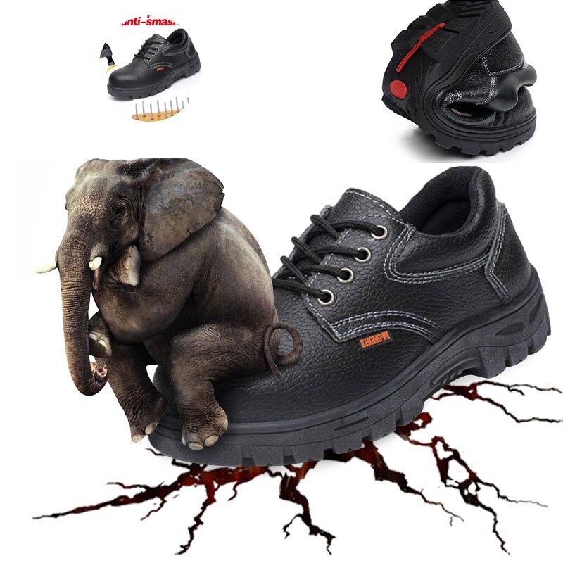 Zapatos de seguridad para hombres de cuero para senderismo con punta de acero, malla antideslizante y anticolisión para escalada