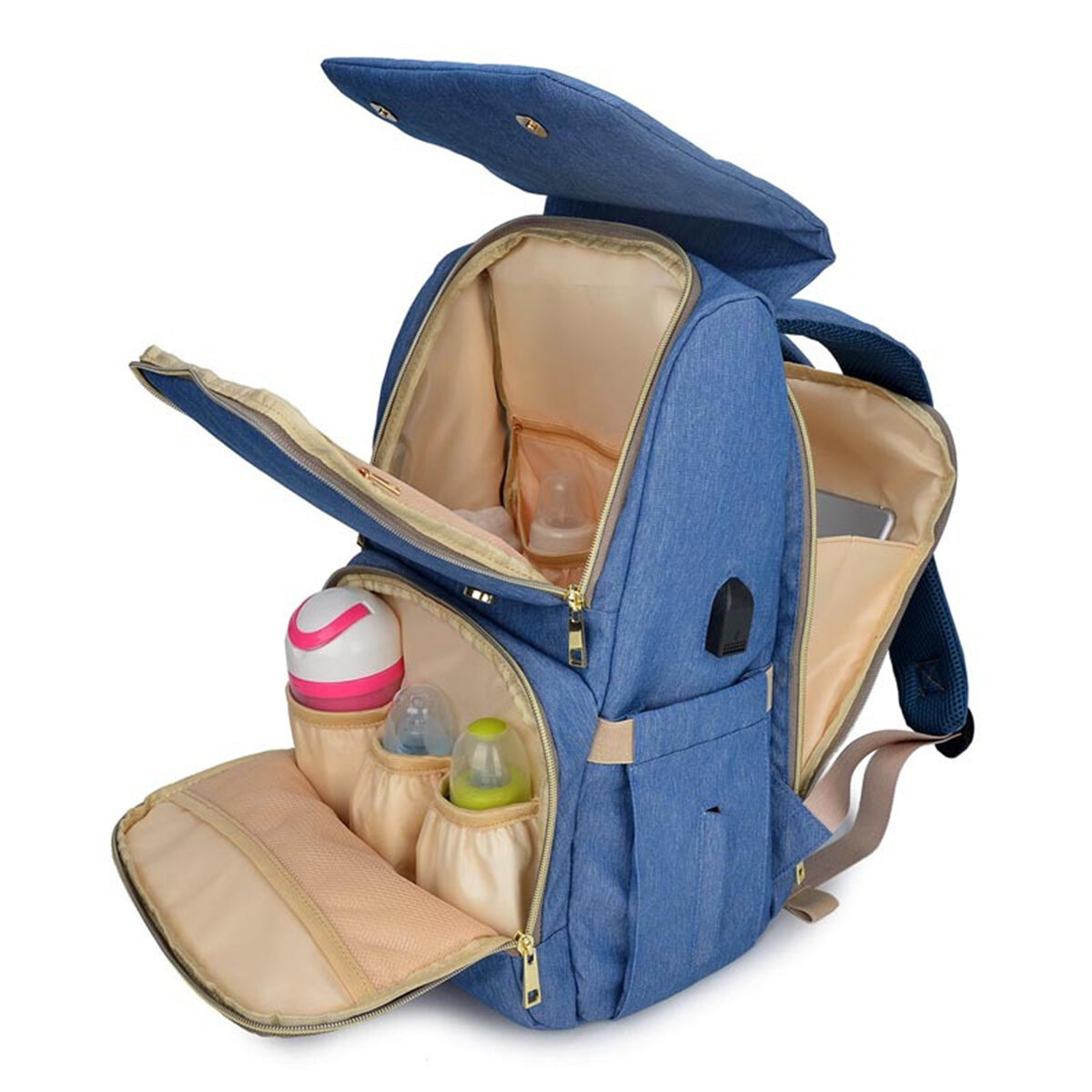 حقيبة حفاضات مقاومة للماء ، حقيبة عناية بالطفل للأم ، حقيبة ظهر USB للسفر في الهواء الطلق