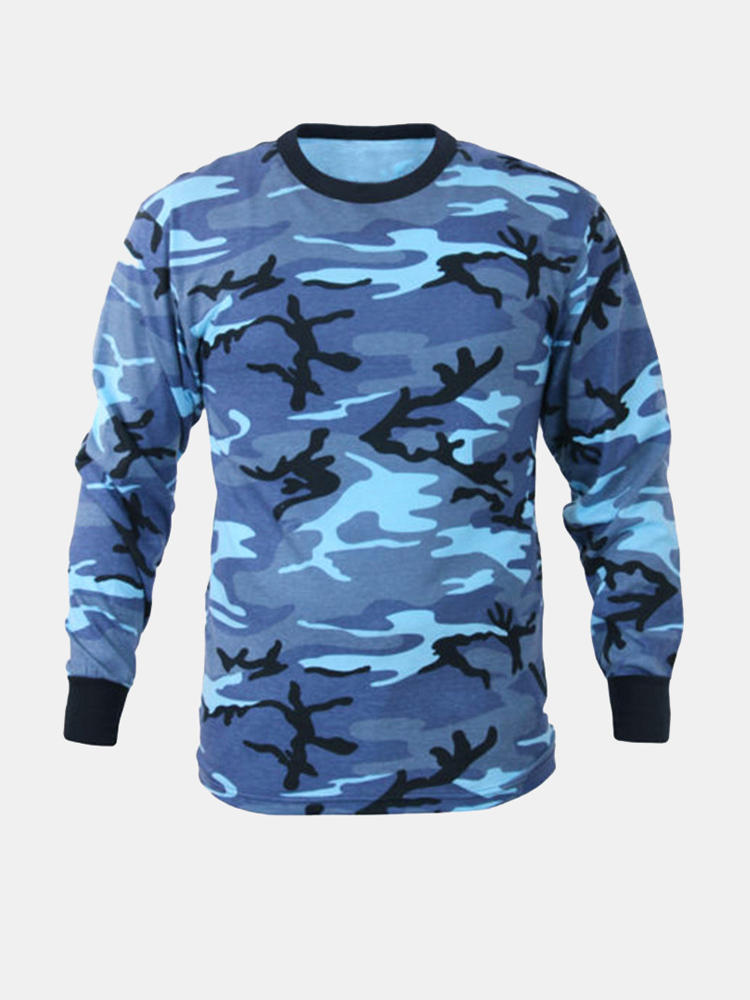 Férfi vadászati ​​Camo Tee pólók hosszú ujjú katonai mintás Fitness póló Sport felsők Pulóver T-Shirt.