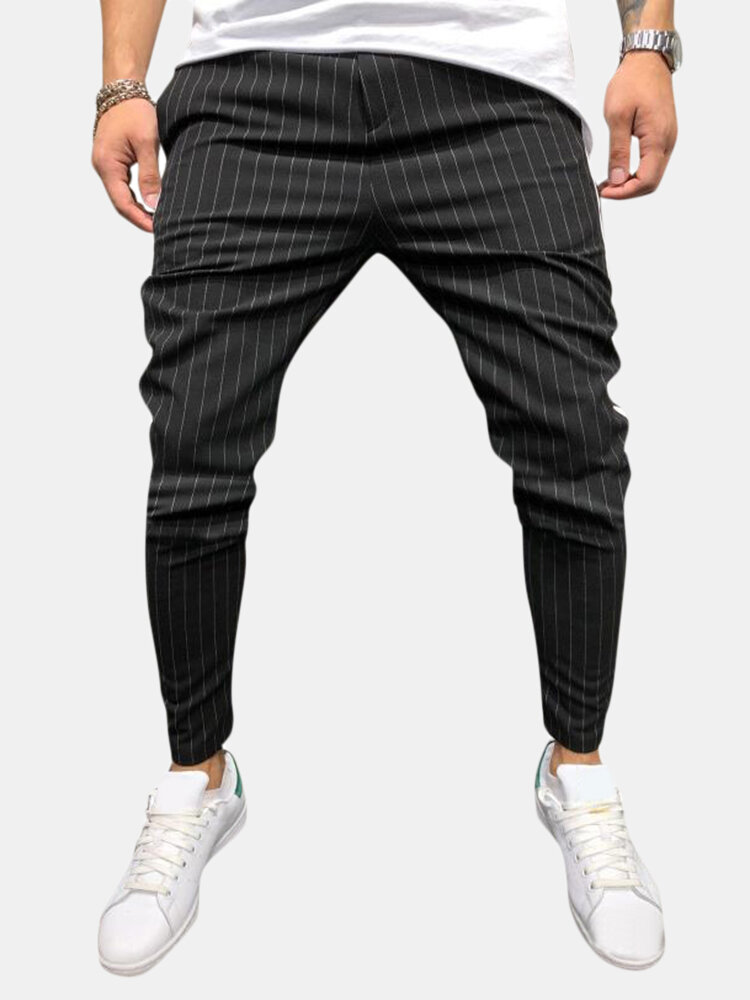 Mens Fashion Stripe Lightweight Casual Pants