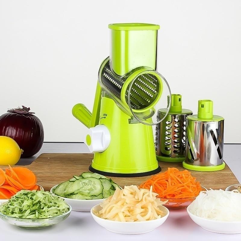 Vegetable Fruit Manual Slicer Cutter Spiral Grinder Kitchen Tools With 3 Stainless Blades