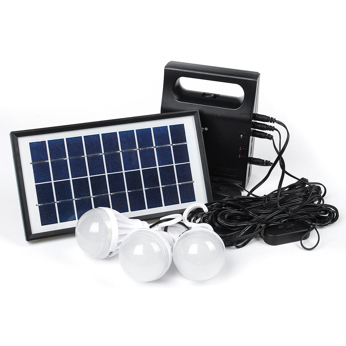 tema de luz de panel solar con bombillas LED USB de 6V para exteriores, jardines, camping y emergencias