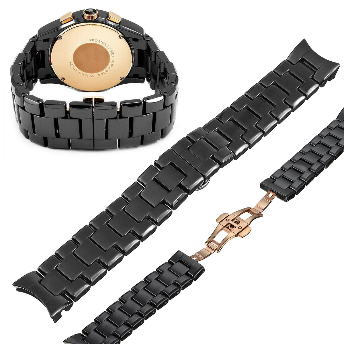 

22 мм черный + розовое золото Керамический часы с ремешком Стандарты замена для часов с браслетом ARMANI AR1400 AR1410 A