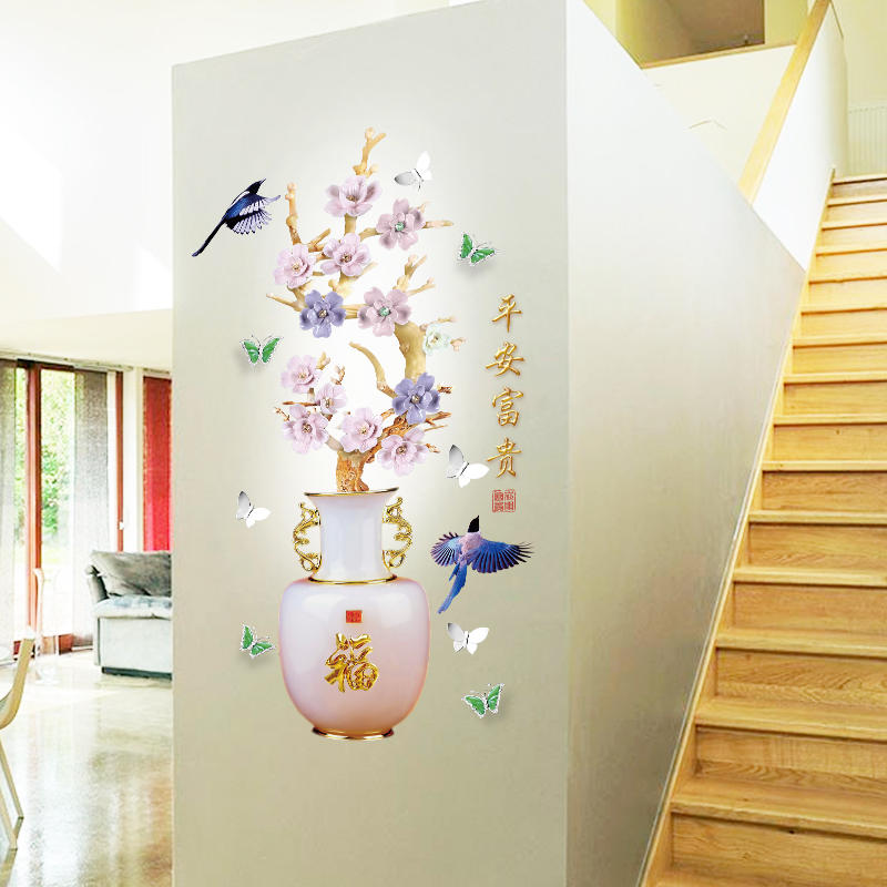 Miico SK9335 Vase Painting Sticker Living Room Bedroom Door Background Decorative Wall Sticker