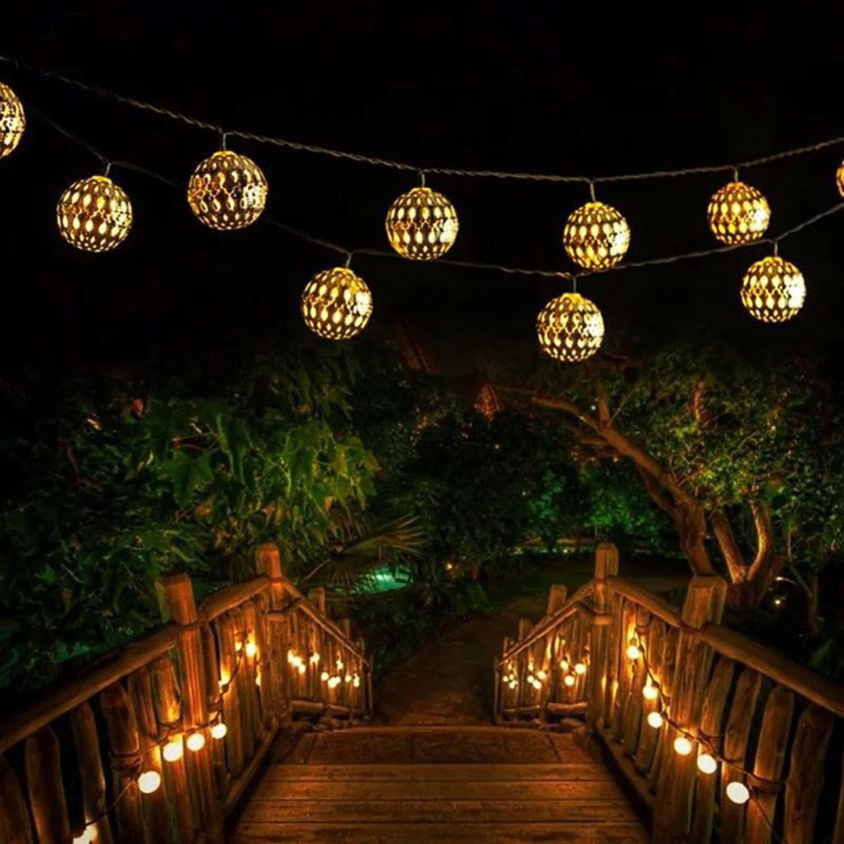

5M 7M Moroccan Metal Ball 20/30/50 LED Solar String LightOutdoor Christmas Fairy Lamp Garden Decor