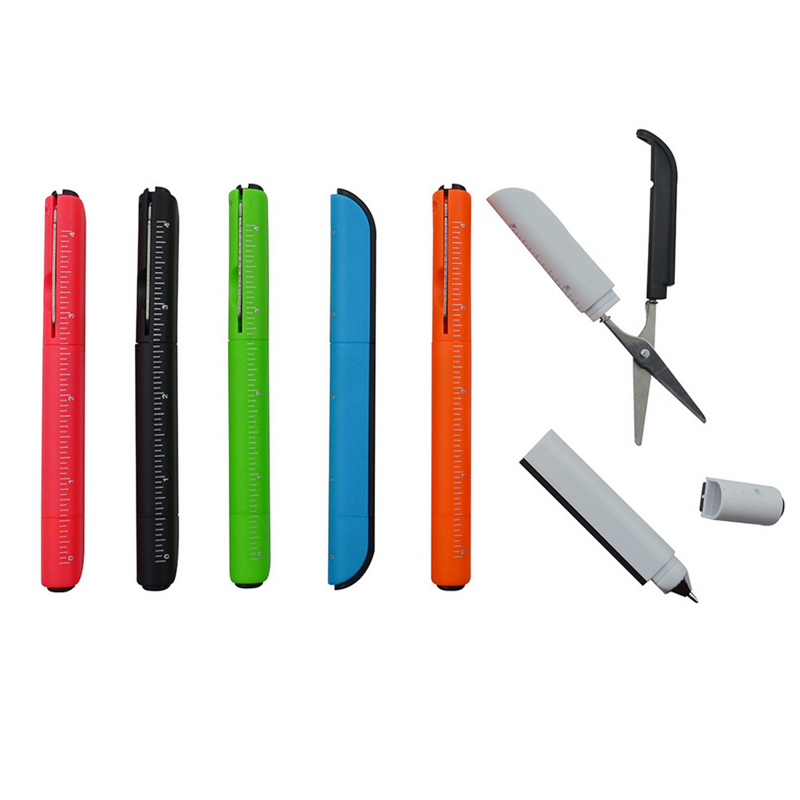 

Multifunction Ballpoint Pen with Folding Scissors Ruler Office School Stationery Student