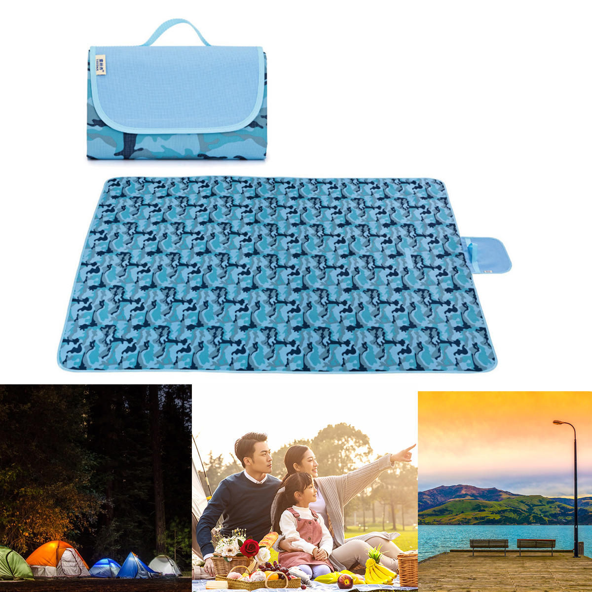 Складной пикник-коврик 145/195x200 см, водонепроницаемый, влагозащитный, для пляжа, кемпинга и путешествий.