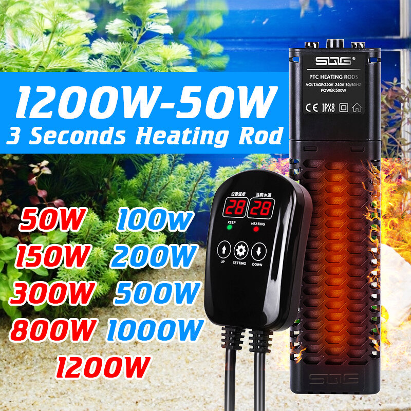 

50W-1200W LCD Display Auto Adjustable Submersible Water Heater Aquarium Fish Tank Tropical Heating Rod with Controller