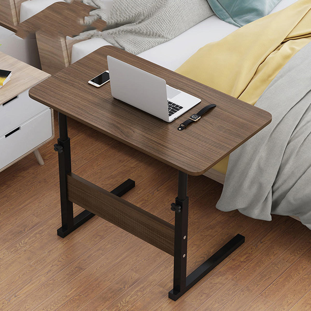 Multifunctional Movable Bedside Laptop Desk Wooden Brushed Oak