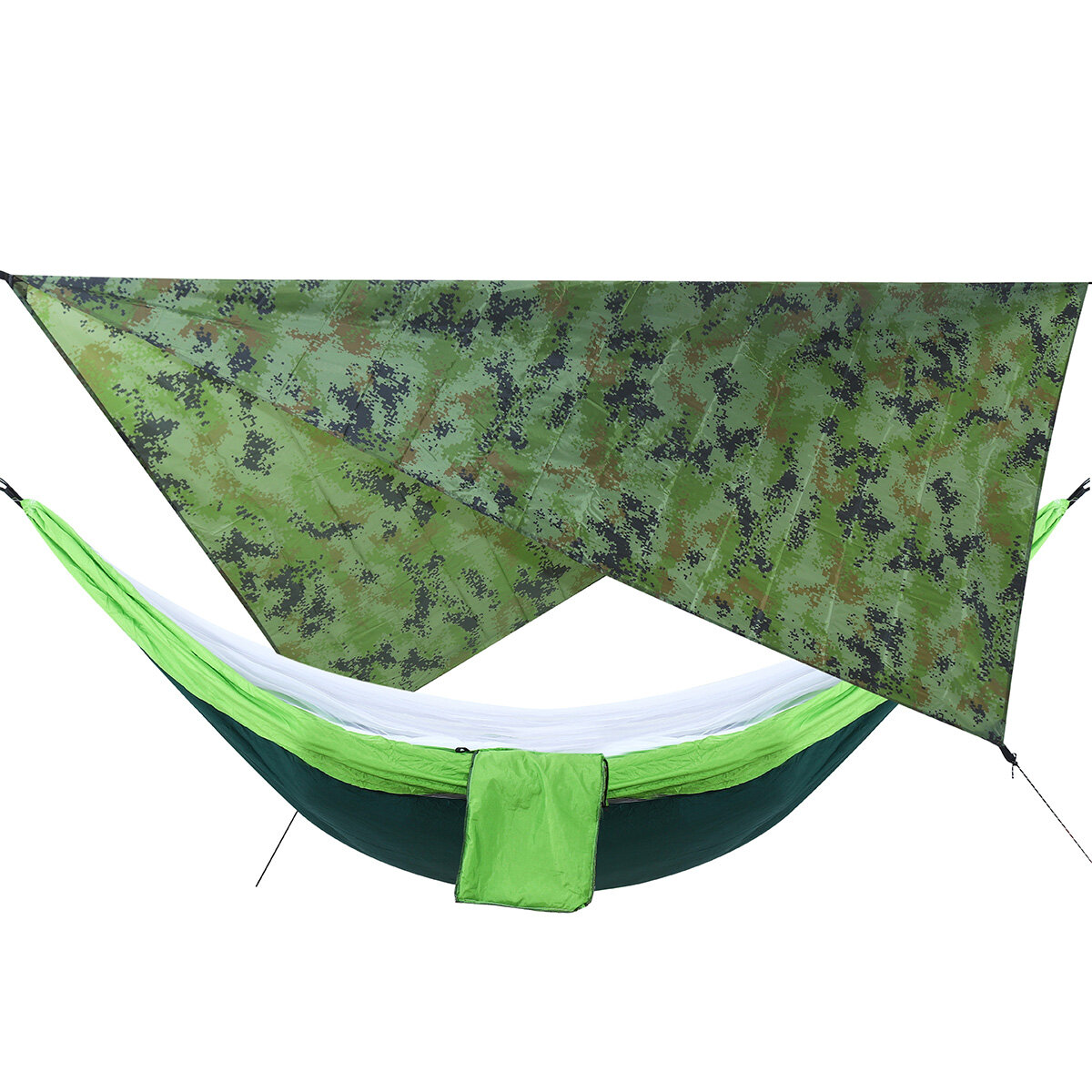 IPRee Kamuflázs esővédő ponyva és kempingágy szúnyoghálóval, hordozható hintaernyő 210T kockás anyag PU vízálló 2000 napvédő sátorernyő 2 személyre