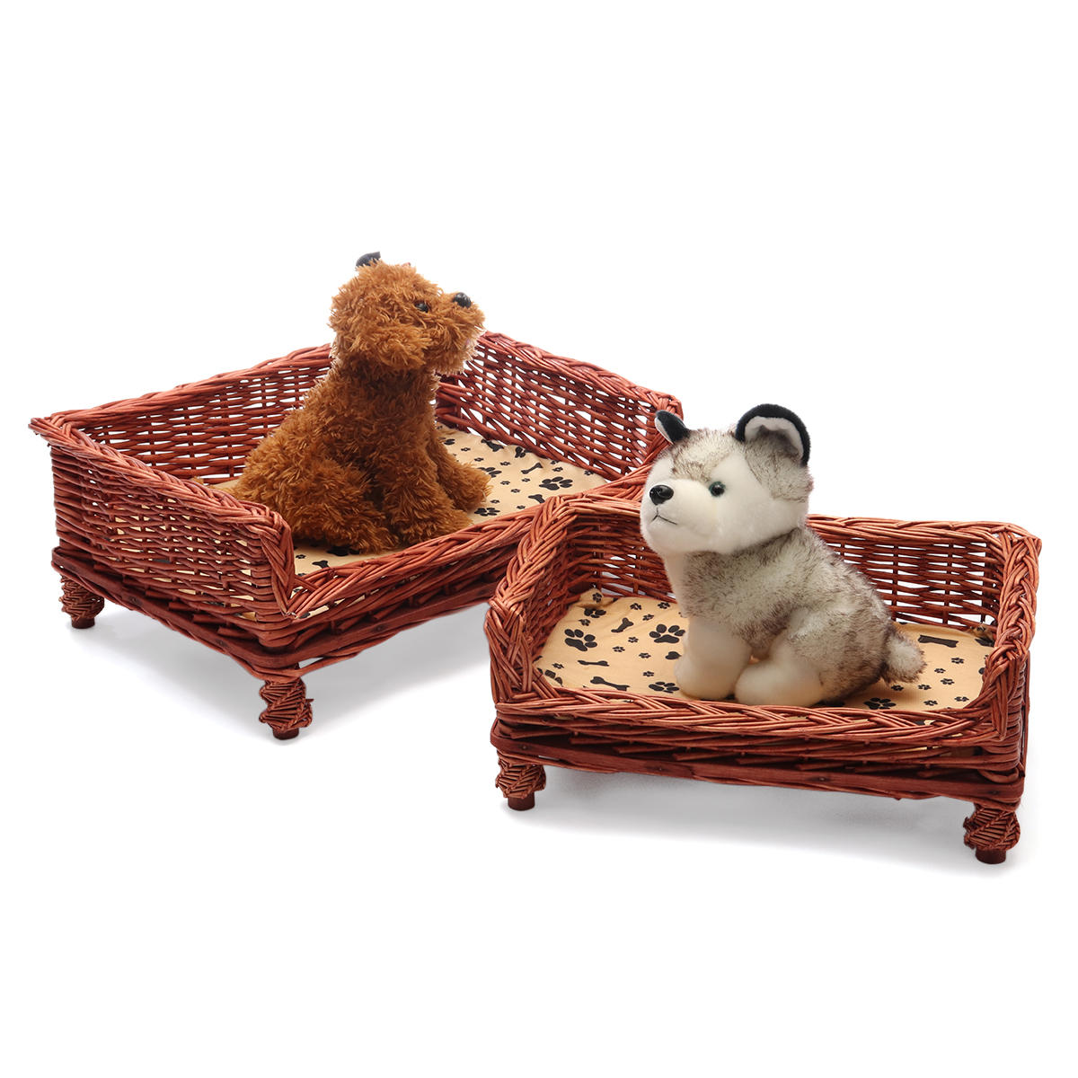HAND WOVEN Wicker Pet Bed Dog Cat Basket Shabby Chic Sleeping Durable Washable