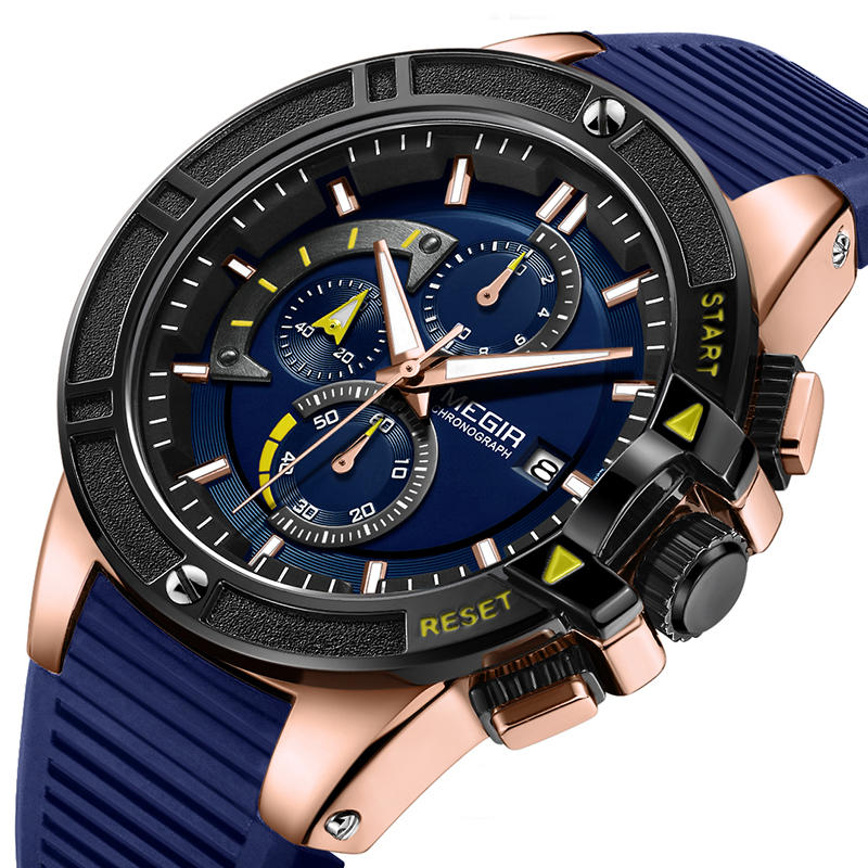 

MEGIR 2095 Модные мужские часы Хронограф Водонепроницаемы Светящиеся Дисплей Спортивные кварцевые часы