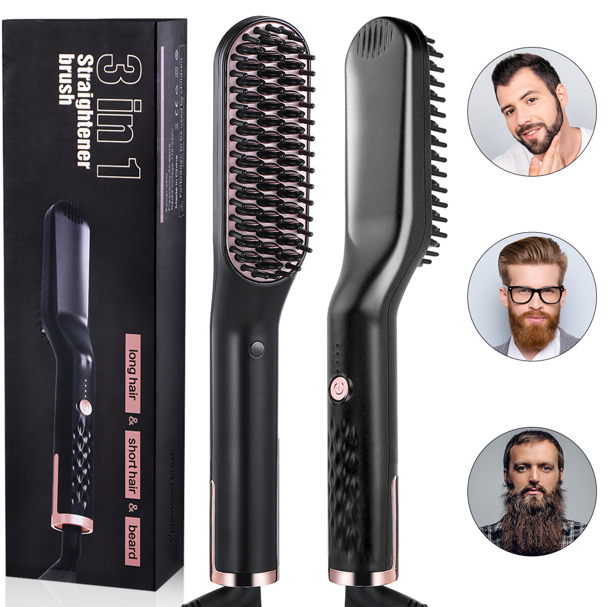

3 in 1 Men & Women Beard Straightening Comb Electric Ceramic Ionic Fast Heating Brush Portable Travel Hair Styling Comb