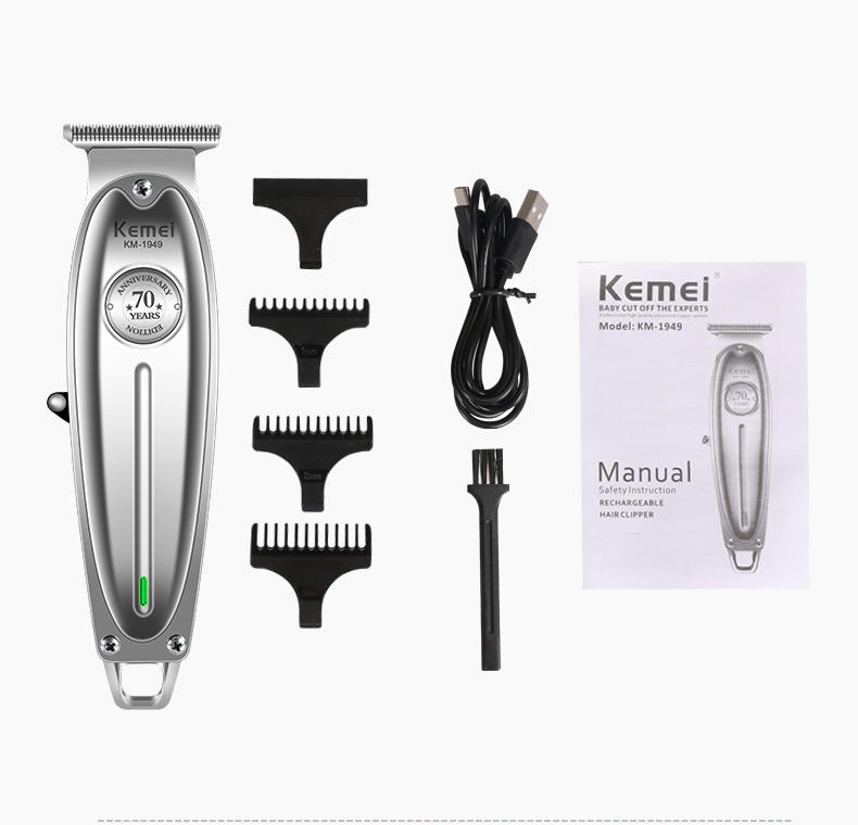 Kemei-1949 All Metal Professional Hair Clipper Men Electric Cordless Hair Trimmer 0mm Baldheaded T Blade Haircut Machine