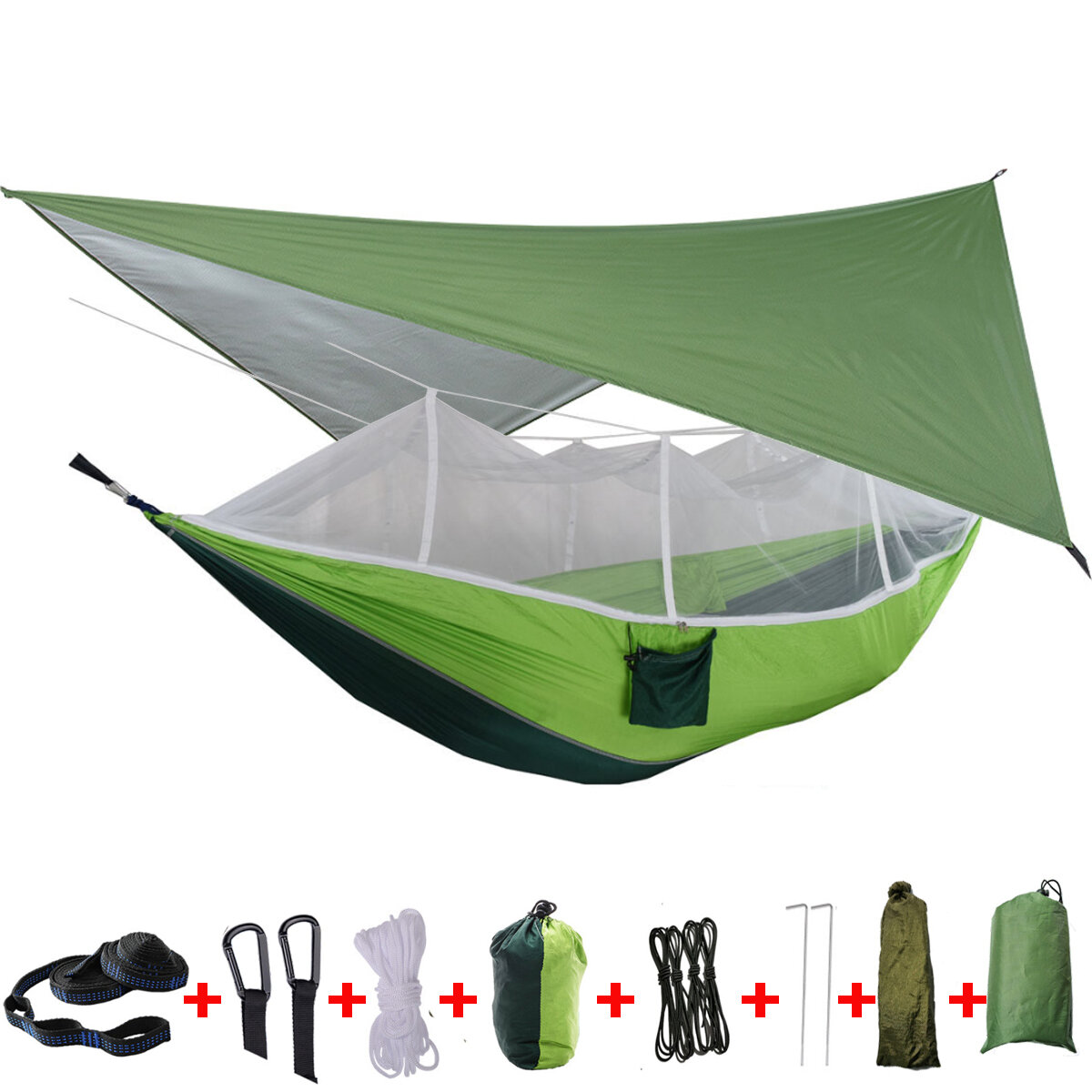 IPRee® 2-Personen-Camping-Hängematte mit Moskitonetz, Regenschutz und doppeltem Hängebett für Outdoor-Reisen