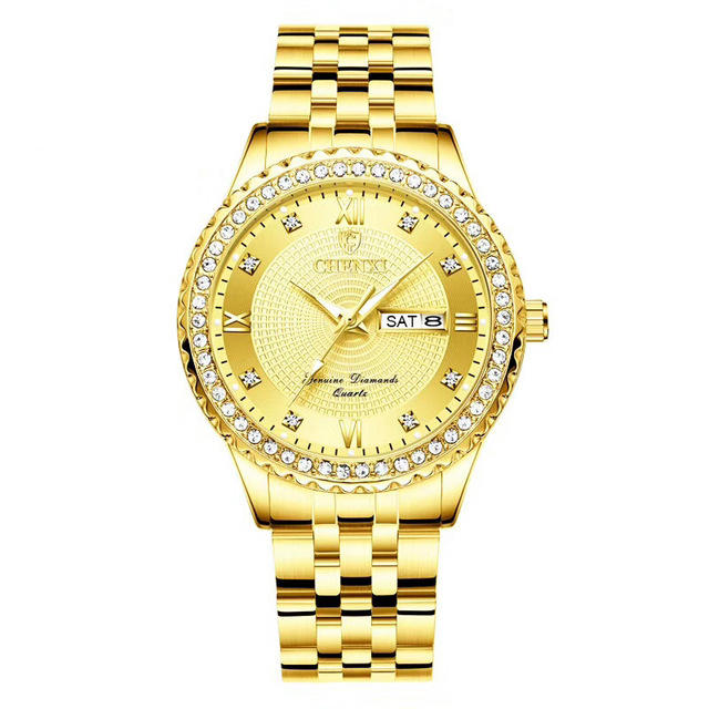 CHENXI 8215 Casual stijl heren polshorloge gouden kast volledig stalen band quartz horloge