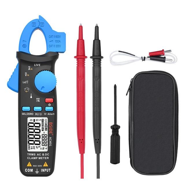 BSIDE ACM91 Digital AC/DC Current Clamp Meter Auto-Range Car Repair TRMS Multimeter Live Check NCV Frequency Capacitor T