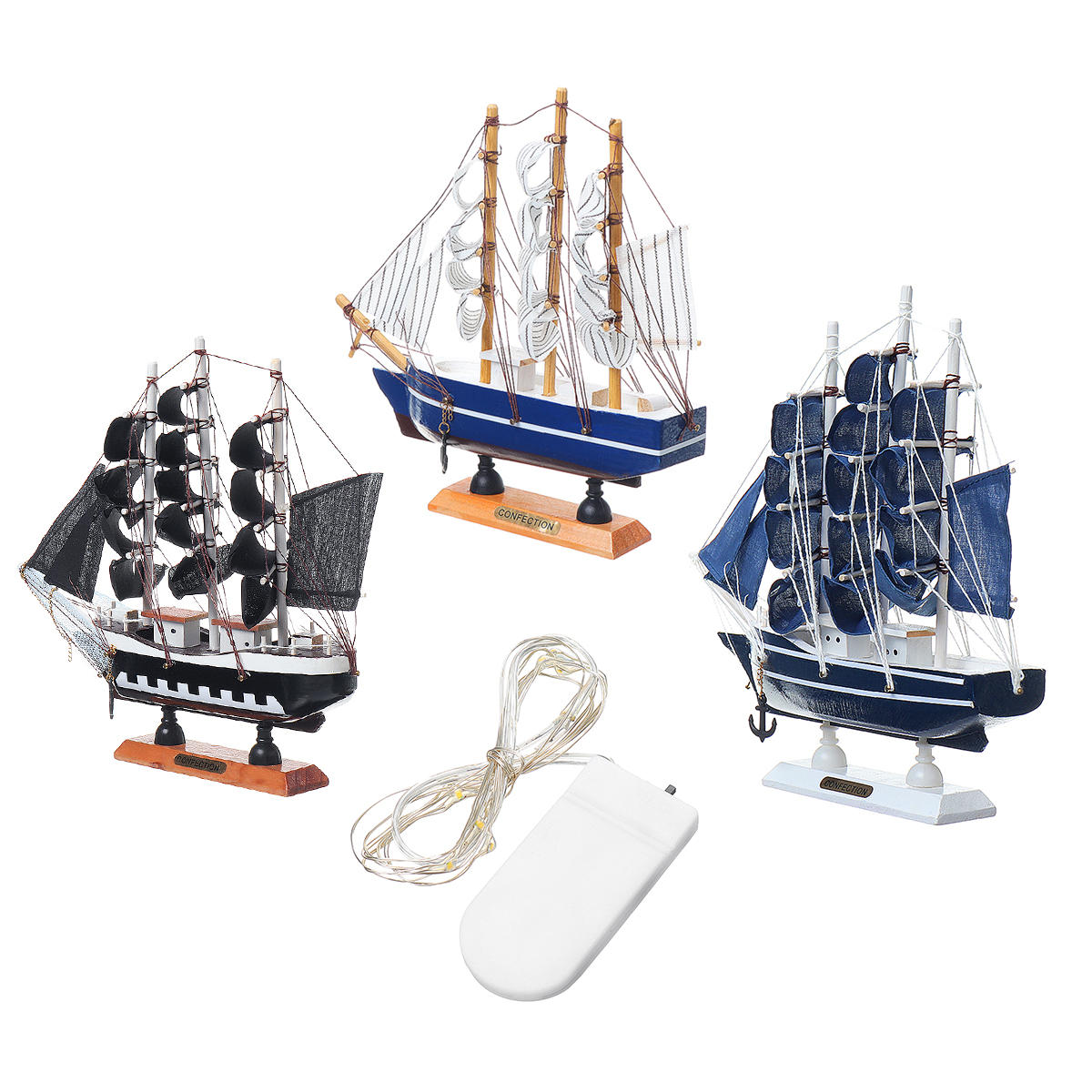 

LED Light Wooden Sailing Nautical Ship Boats Model Craft Sailor Handcrafted Desktop Decor