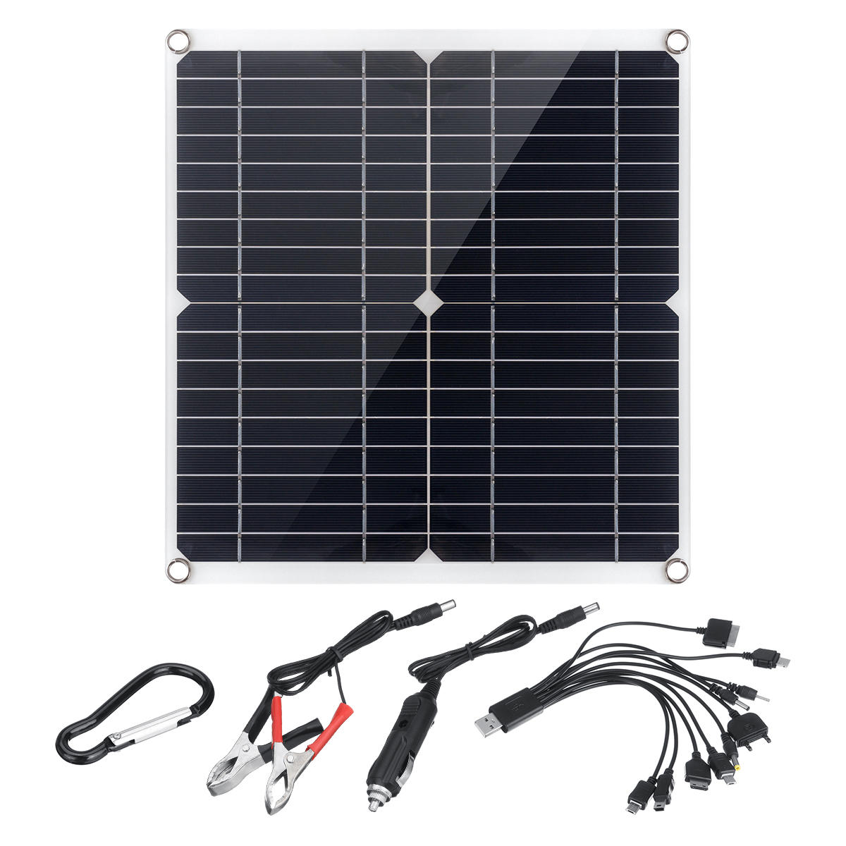 35W Portable IP65 Monocrystalline Solar Panel Double USB Port 10-in-1 Charging Cable