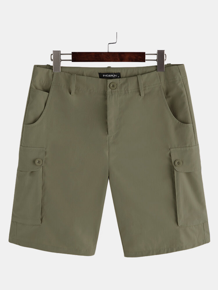 Mens Solid Multi-Pocket Cargo Shorts