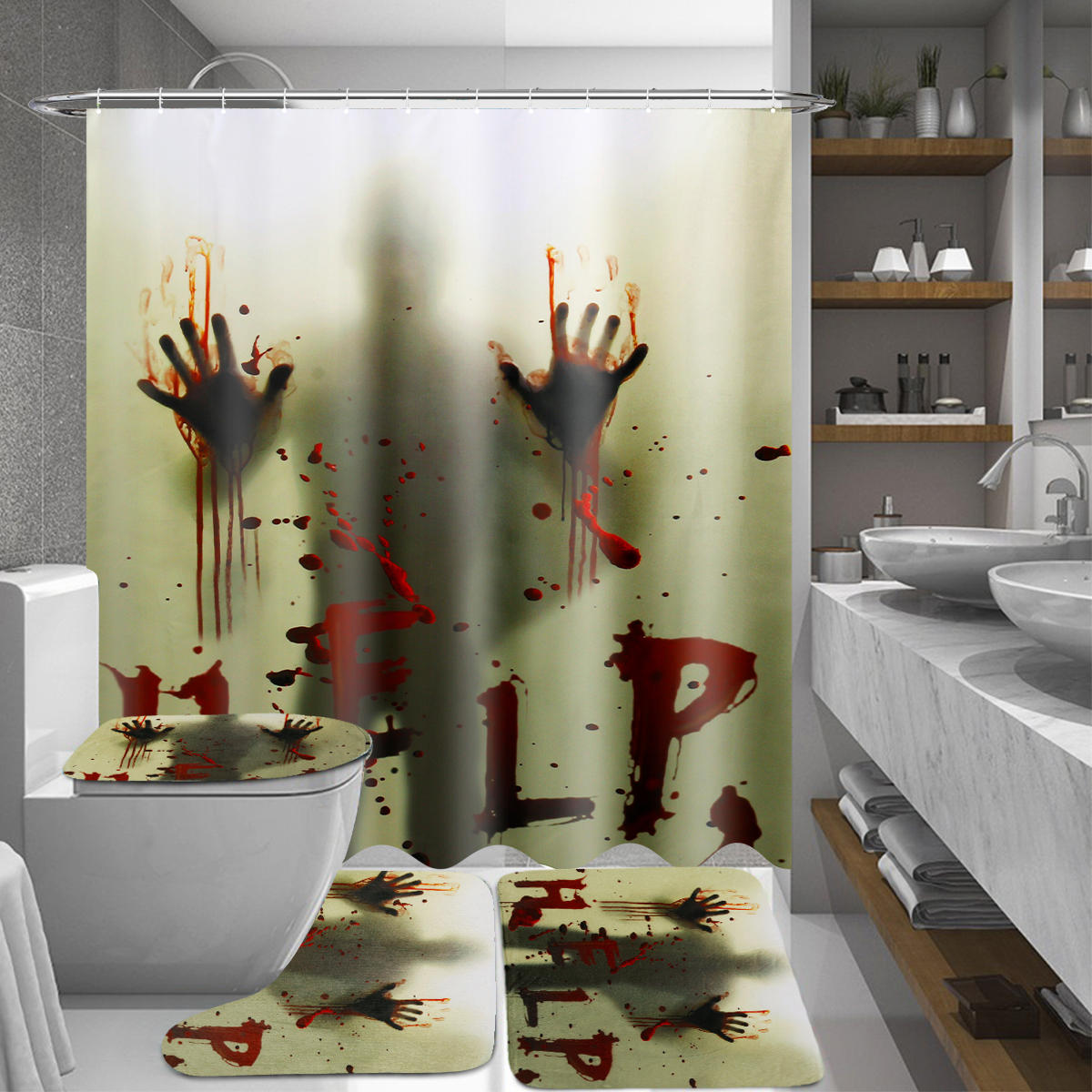 180x180cm Bloody Hands Bathroom Waterproof Shower Curtain Non Slip