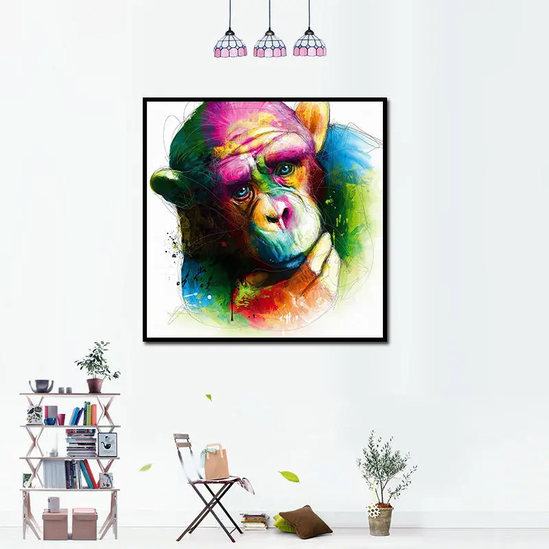 Miico Hand Painted Oil Paintings Abstract Colorful Pensive Gorilla