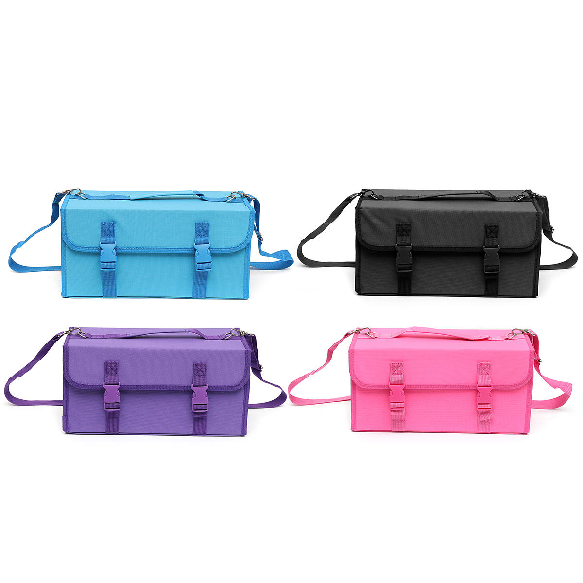 

120 Slots Marker Pen Storage Carrying Case Portable Bag Holder Adjustable Strap Covenient Sticker Design