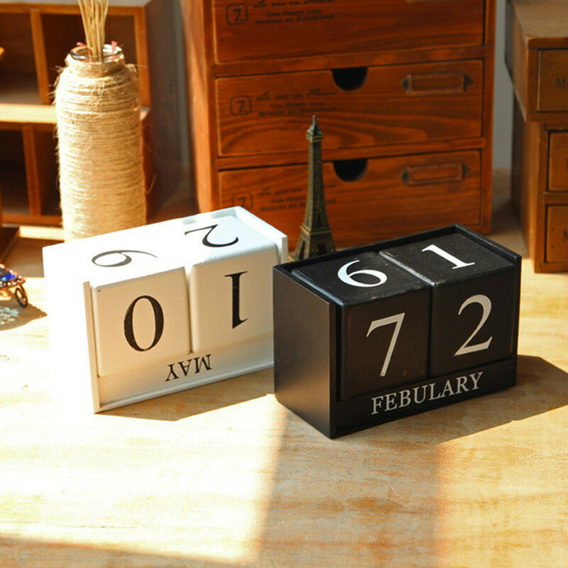ヴィンテージパーペチュアルイヤーデスクトップ木製カレンダーウッドブロックテーブルカレンダーオフィスデスクトップ装飾アクセサリー от Banggood WW