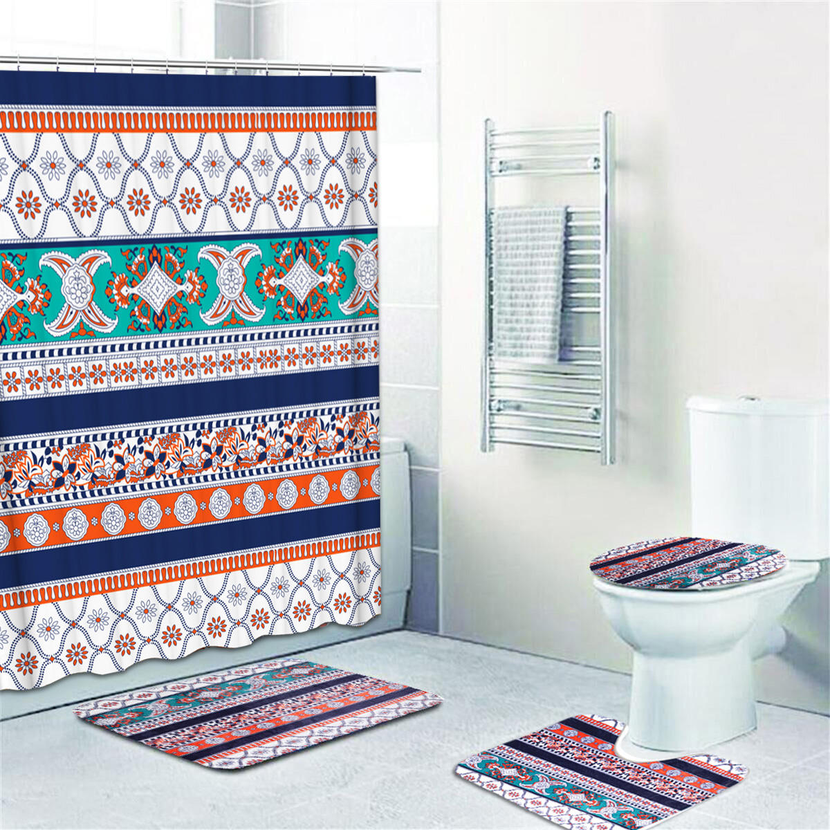 

1/3/4PCS Shower Curtain Non-Slip Rug Set Pedestal Rug Toilet Cover Mat Bathroom Waterproof Bath Curtain