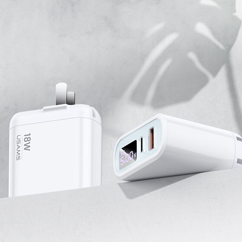 USAMS T30 18W QC3.0PD3.0デジタルディスプレイFastTravel USB Charger for Samsung S10 for iPhone 11 Pro Max Huawei LG