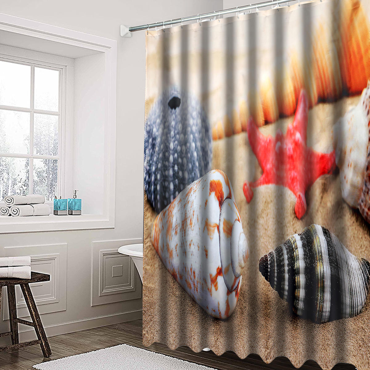 180 x 180 cm Conch zeesterrenstrand met 12 haken badkamer douchegordijn