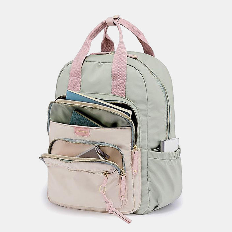 Brenice Women Nylon Waterproof Multifunction Bag Casual Patchwork Backpack