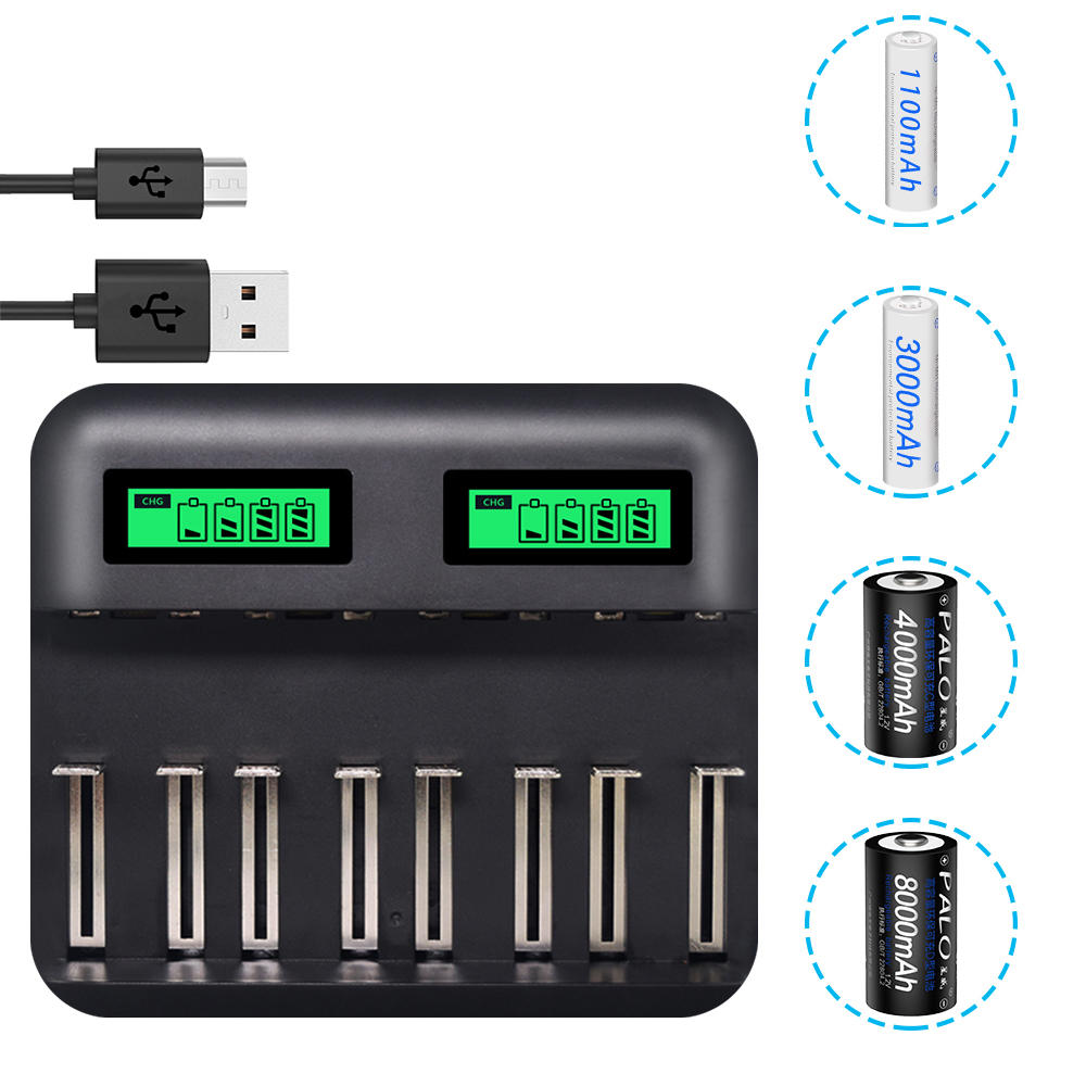 

PALO Multi 8 Slots LCD Display Battery Charger Travel Portable Car Chargers Smart Charger For Nimh Nicd AA/AAA/SC/C/D/9V