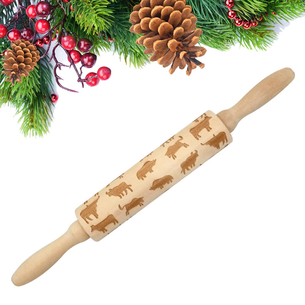 

JM01690 деревянная рождественская скалка для теста Палка для выпечки Инструмент новогоднее рождественское украшение