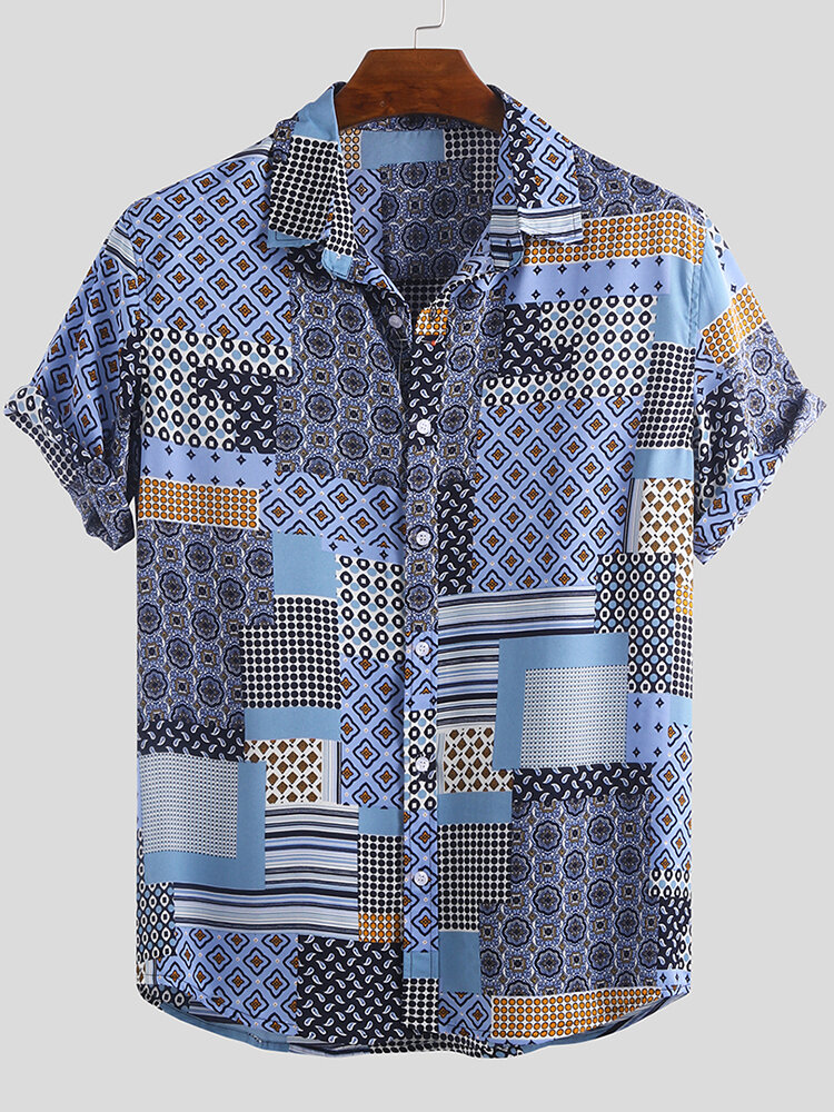 Mens vintage ethnic pattern patchwork design summer shirts Sale ...