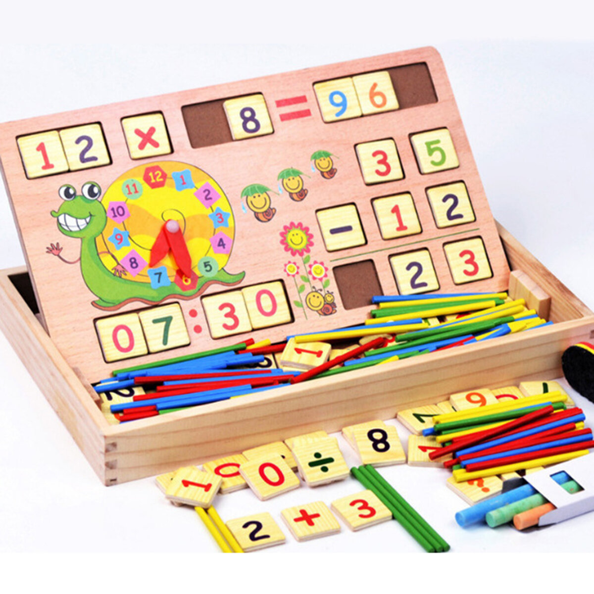 

Wooden Clock Number Mathematics Toys Kids Early Learning Math Educational Toys Gift Blackboard Chalk Arithmetic Board