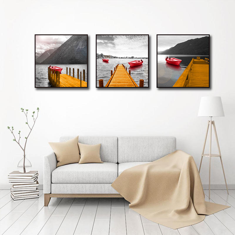 Miico handgeschilderde drie combinaties decoratieve schilderijen Rode boot kunst aan de muur voor hu