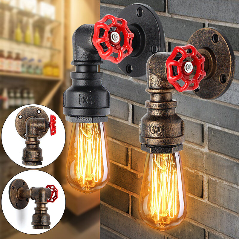 Vintage Industrial Retro Iron Water Pipe Shape Wall Lamp Sconce Light Fixture