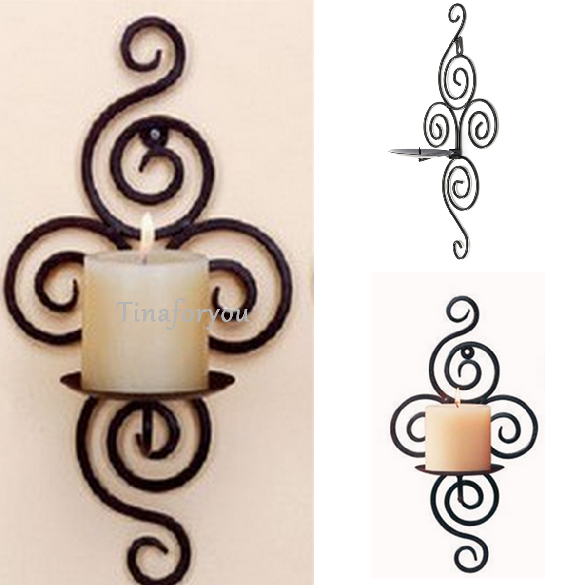 Iron Scroll Candle Holder Candlestick Wall Hanging Sconce Wedding Home Decorations