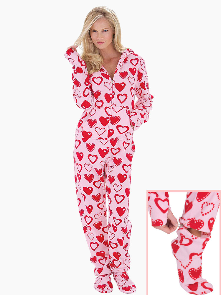 Hoodie pyjama met ritssluiting aan de voorkant en fleece