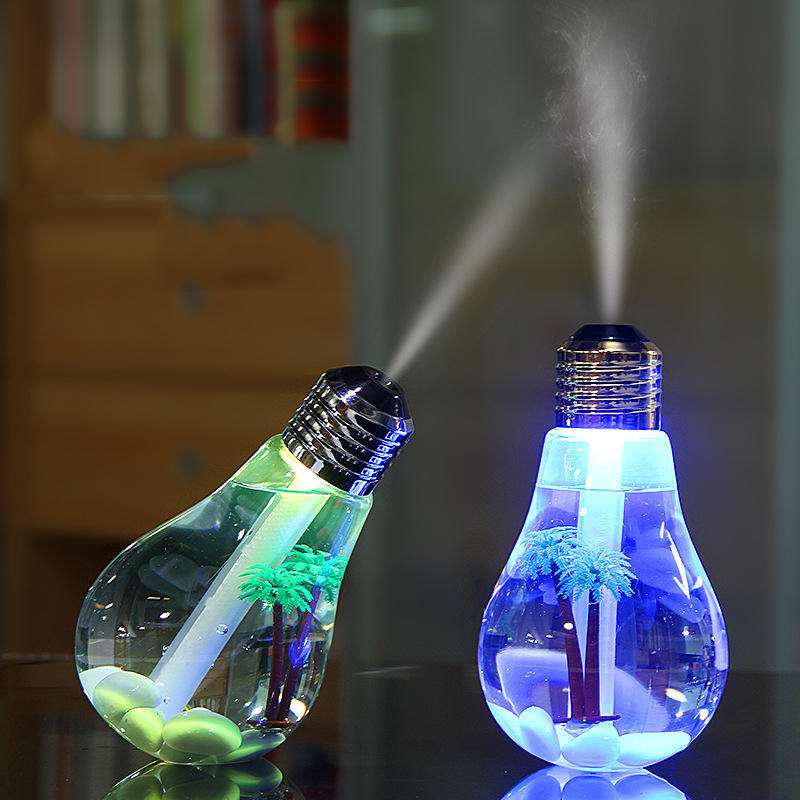 ポータブルLED電球形状加湿器7色LEDナイトライト空気加湿器Bedromホームオフィス旅行用USB充電