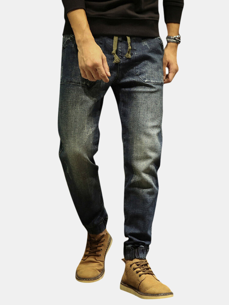 Casual Drawstring Ripped Washed Harem Jeans For Men