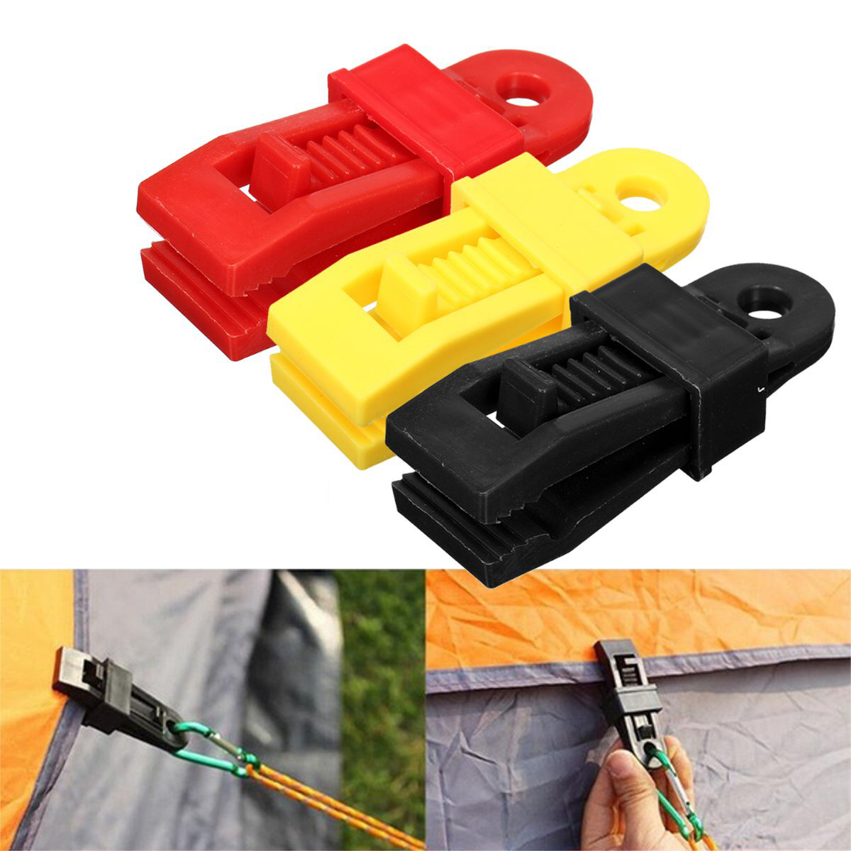 24 Clip per tenda in plastica riutilizzabili attrezzi da campeggio all'aperto - giallo / rosso / nero